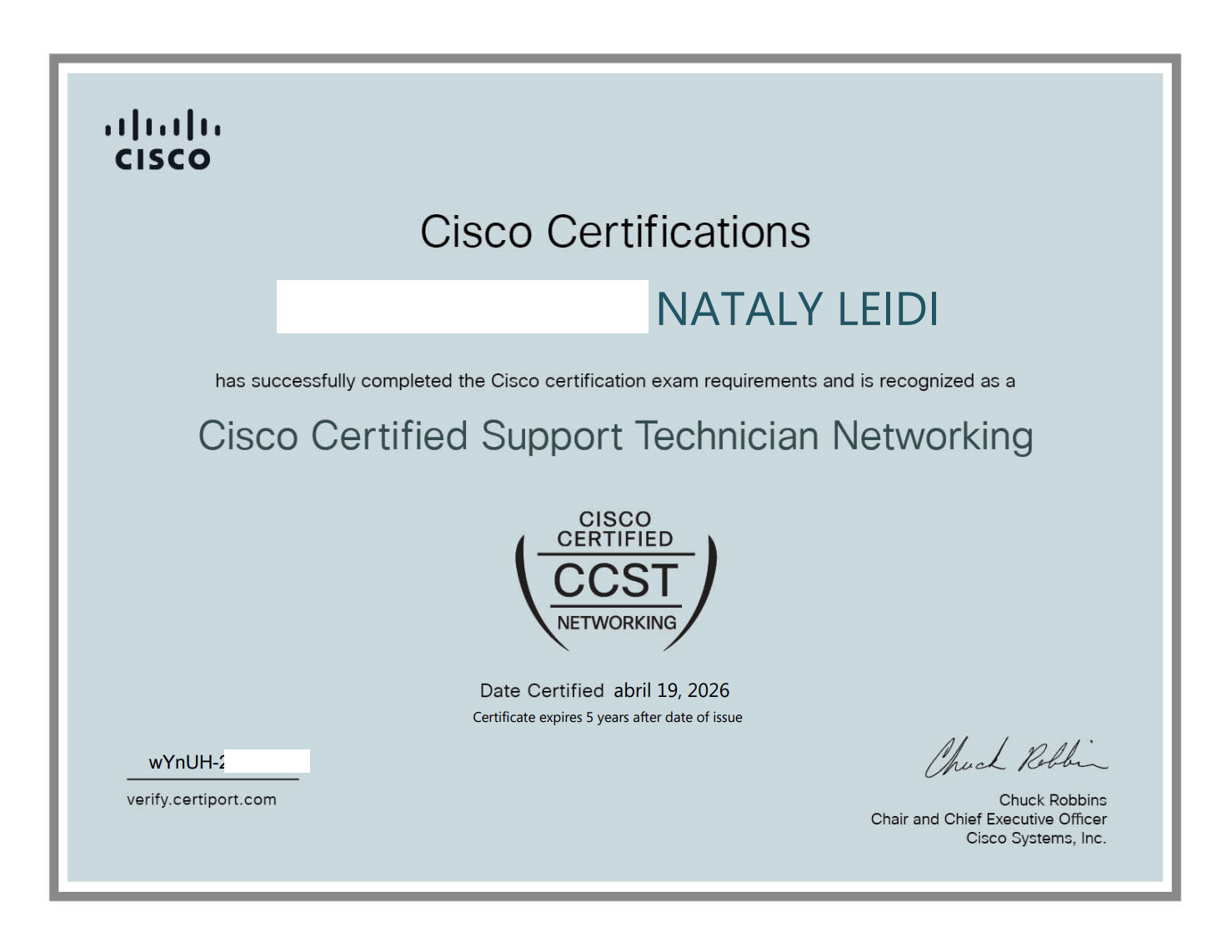 Alumno certificado CCST Networking